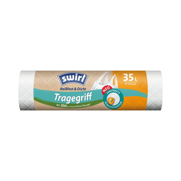 Swirl Müllbeutel Reißfest & Dicht 35 Liter, mit Tragegriff, 13 Stück Produktbild, Vorderseite der Verpackung